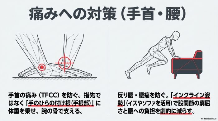 手首の痛みや腰痛を防ぐための対策