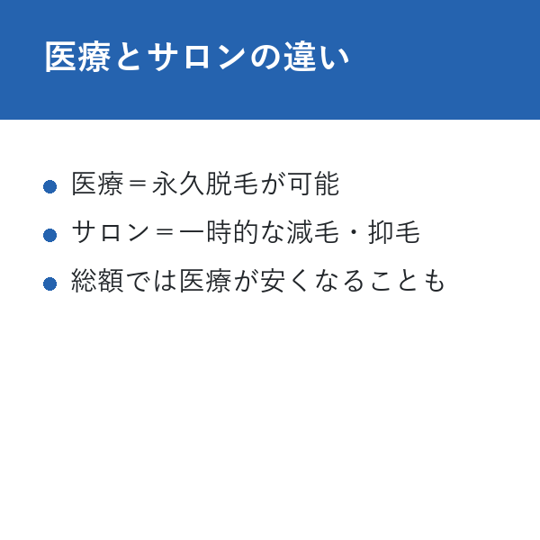 全身脱毛 おすすめ 医療とサロンの違い