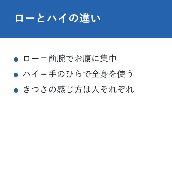 自宅 ハイ・プランクトレーニング ローとハイの違い