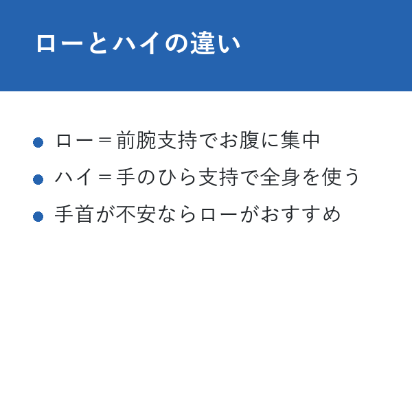自宅 ロー・プランクトレーニング ロートハイの違い