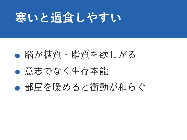 部屋が寒いと太る 寒いと過食しやすい